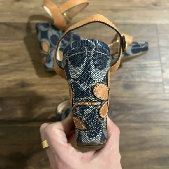 Women’s Coach Tan and Blue Wedge Sandals- size 8 - Picture 2 of 9